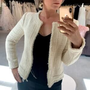 IRO Saussan Ivory Cream Metallic Cotton-blend Tweed Jacket French 36 US 4